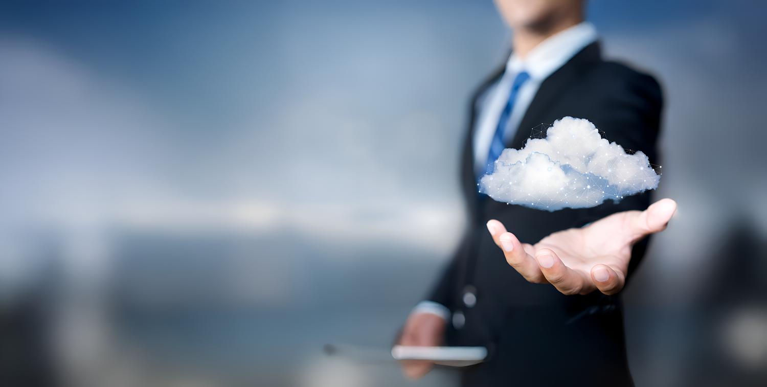 Man Holding Rain Cloud in Hand Symbolizing Rainwater Harvesting for Rainy Dealership Banner